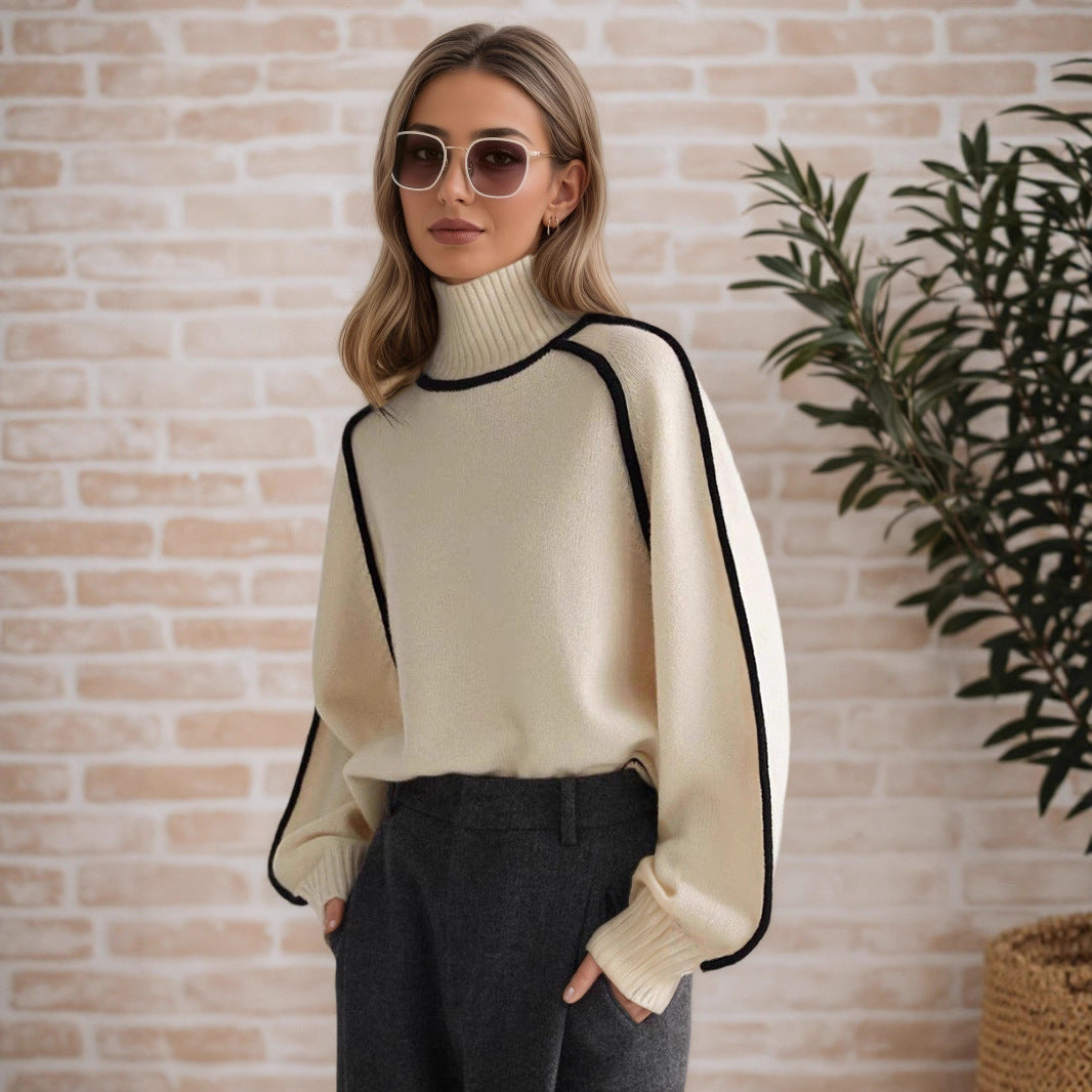 Damen Pullover mit hohem Kragen und Volumenärmeln WW