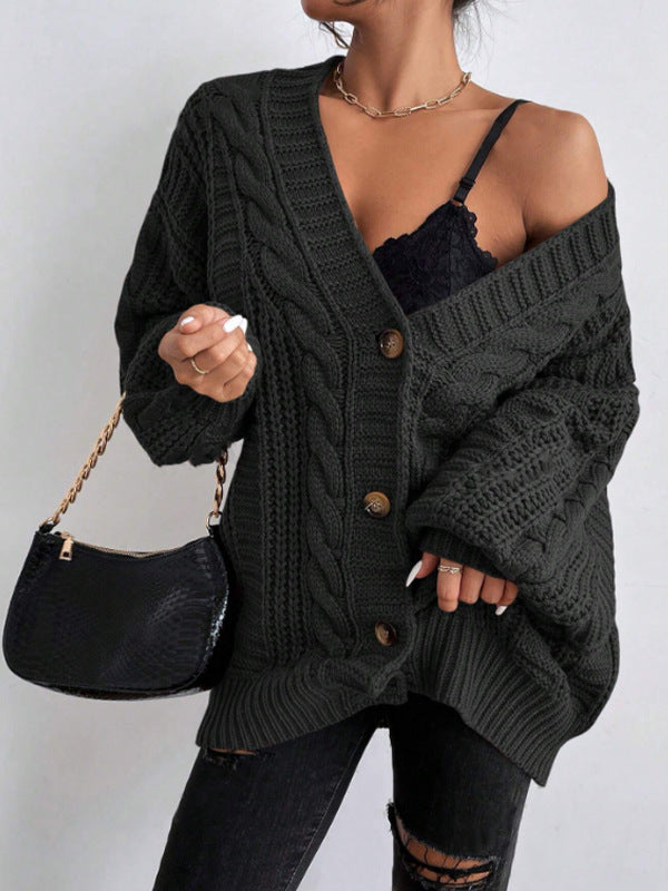 Damen Strickjacke mit oversized Passform und Zopfmuster WW