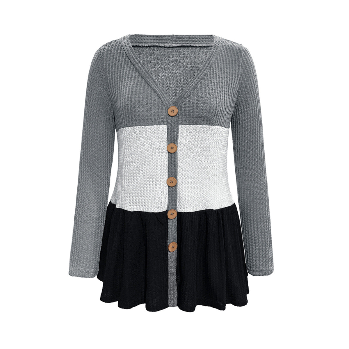 Damen Langarm Cardigan mit farbenfrohem Blockmuster und Knopf-Detail WW