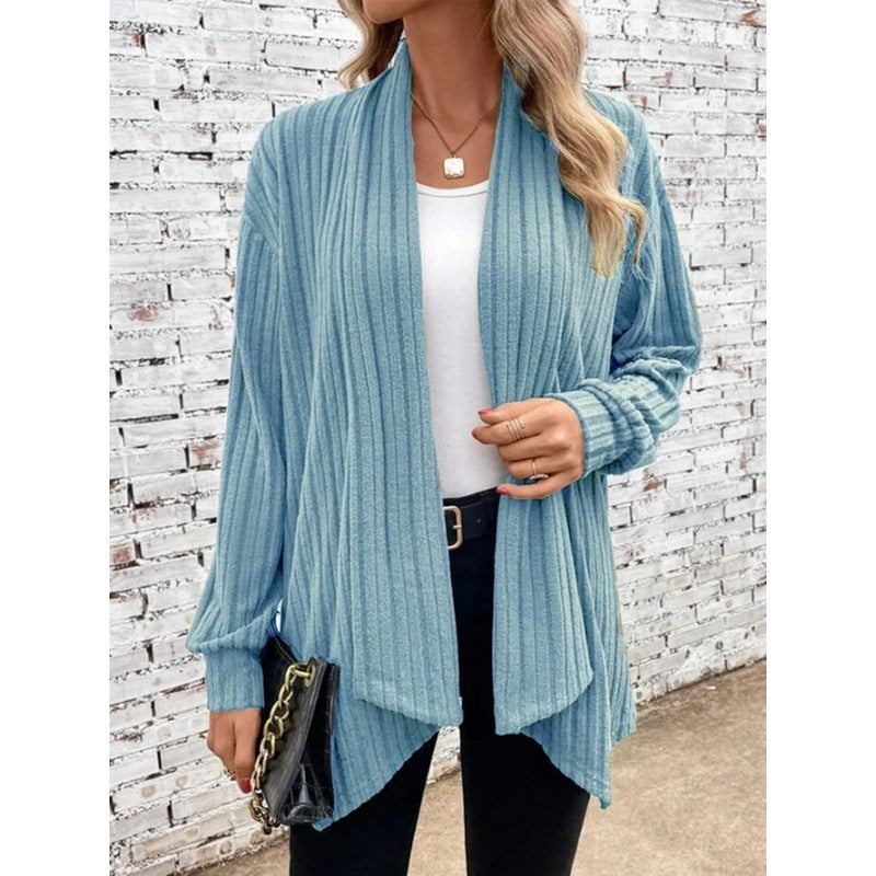 Damen Gestreifter Cardigan mit offenem Schnitt und langen Ärmeln WW