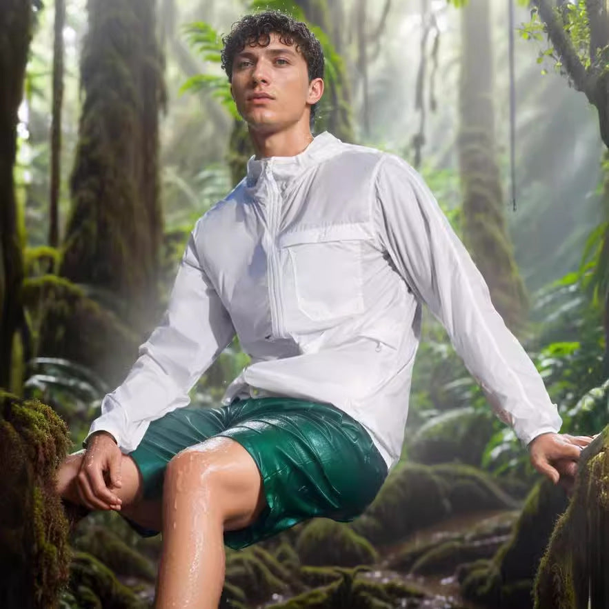 Herren leichte Outdoor-Jacke mit verstellbarem Kapuzenkragen und funktionalen Taschen WW