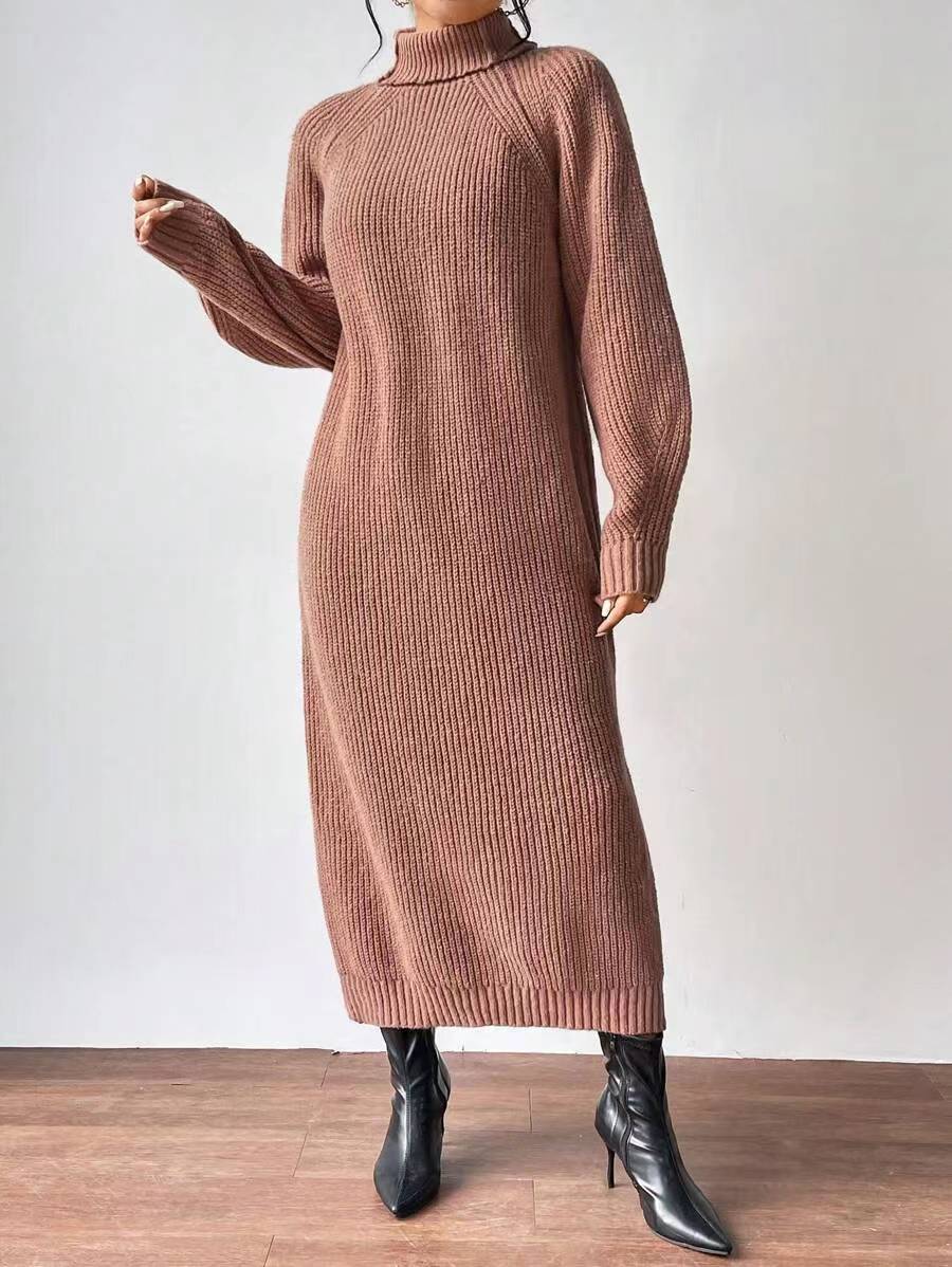 Damen Strickkleid mit hohem Kragen und weiten Ärmeln WW