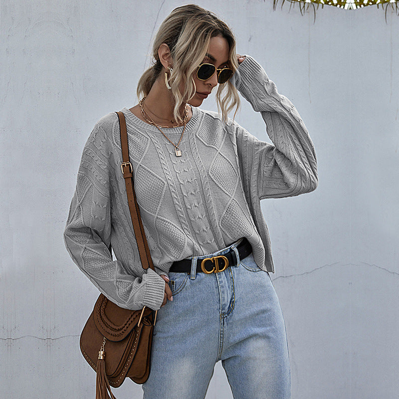 Damen lässiger Strickpullover mit exklusivem Zopfdesign WW