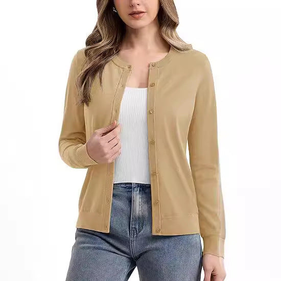 Damen lässiger Langarm-Cardigan mit Knopfverschluss WW