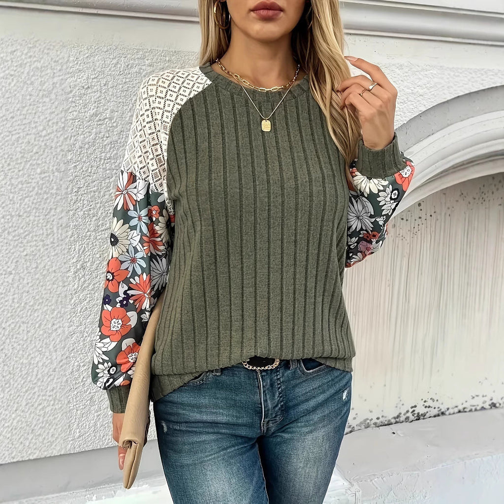 Damen Künstlerischer Blumensleeve Pullover WW