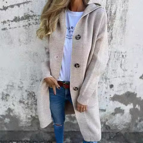 Damen Lange Strickjacke mit hochwertiger Rippstruktur und eleganten Knöpfen WW
