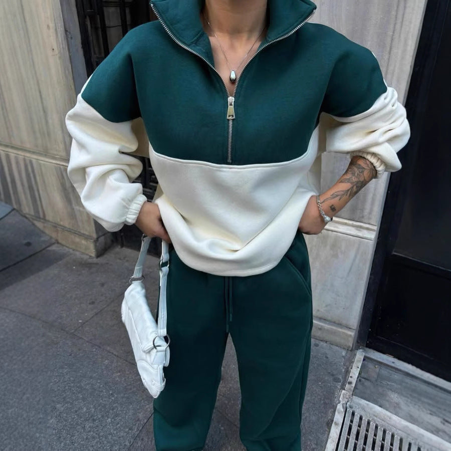 Damen bequemer Zip-Pullover mit überschnittenen Schultern WW