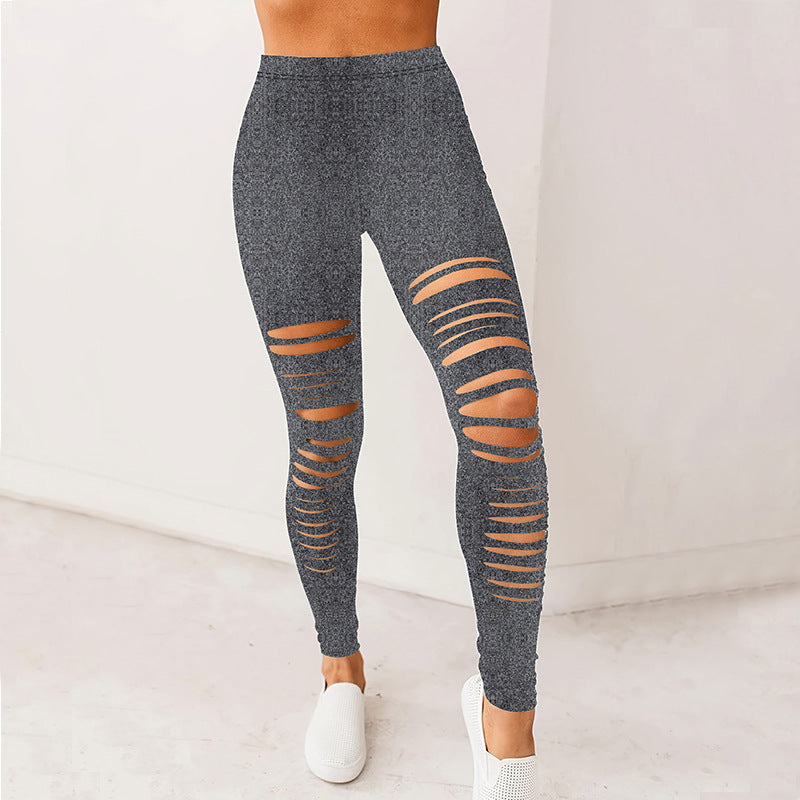 Damen Sportliche Leggings mit modischem Riss-Design WW