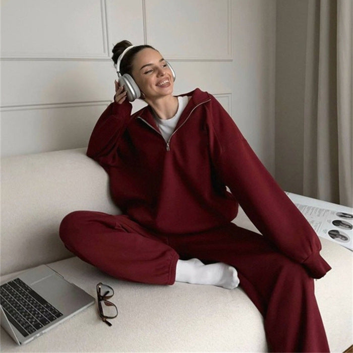 Damen sportlicher Fleece-Pullover mit hohem Kragen und Reißverschluss WW
