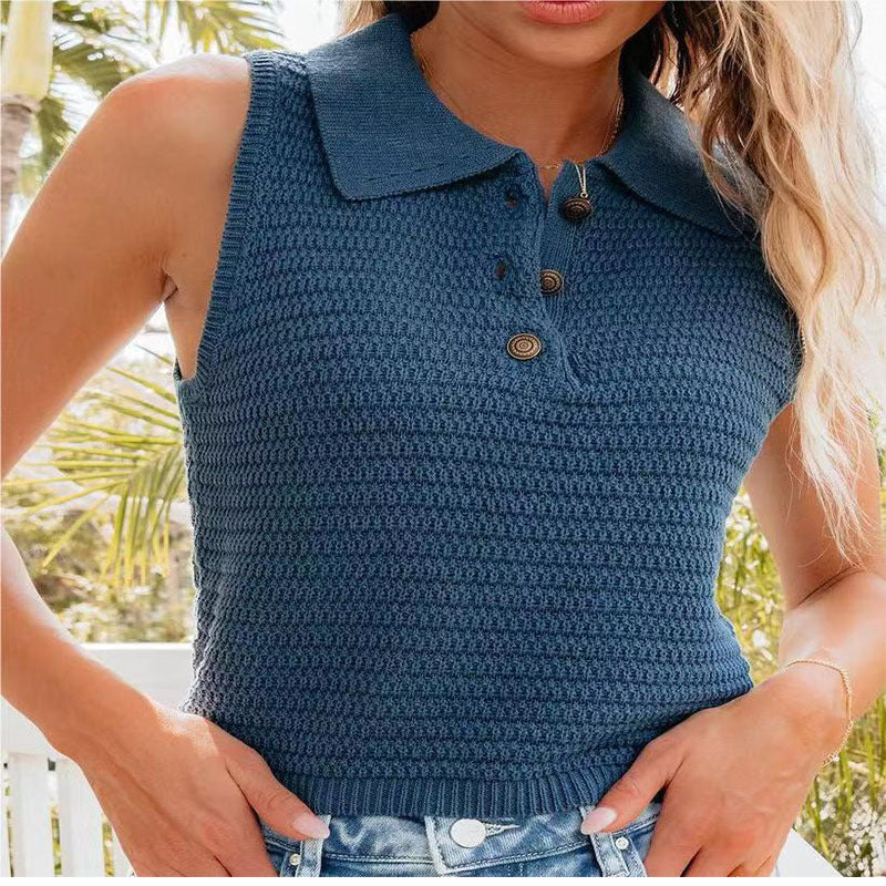 Damen ärmelloses Polo-Top mit strukturiertem Strickdesign WW