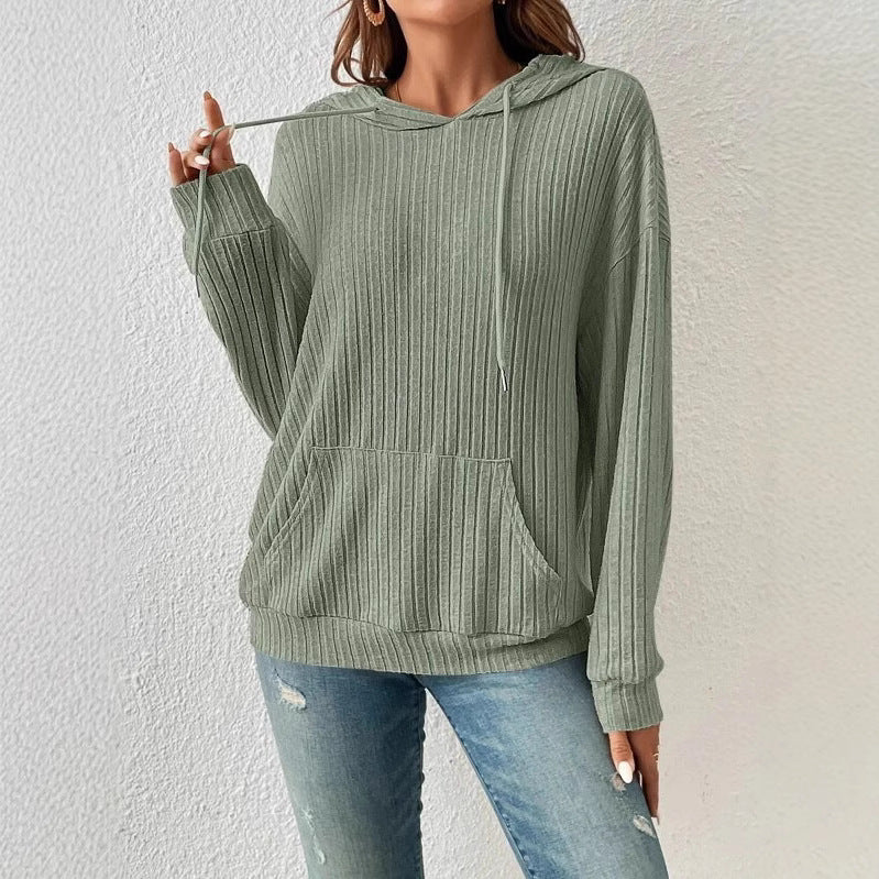 Damen Gemütlicher Ripp-Hoodie Sweatshirt WW