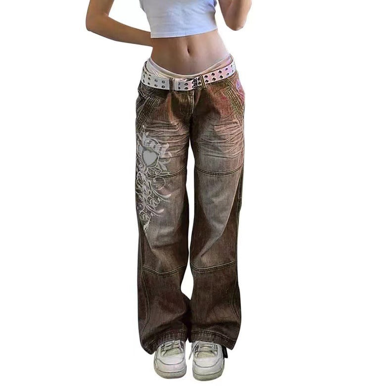 Damen weite Jeanshose mit einzigartigen Stickereien WW