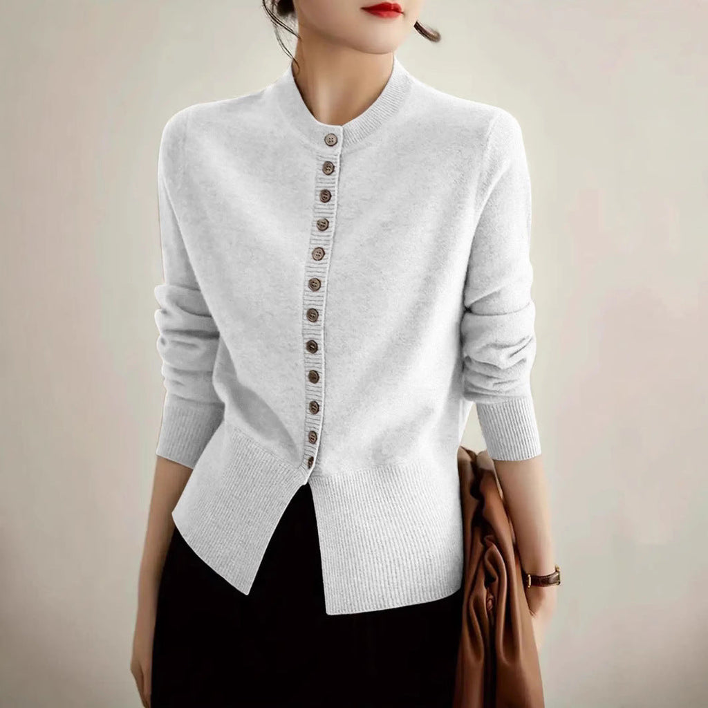 Damen modische Strickjacke mit Knopfleiste und Rippstrickdetails WW