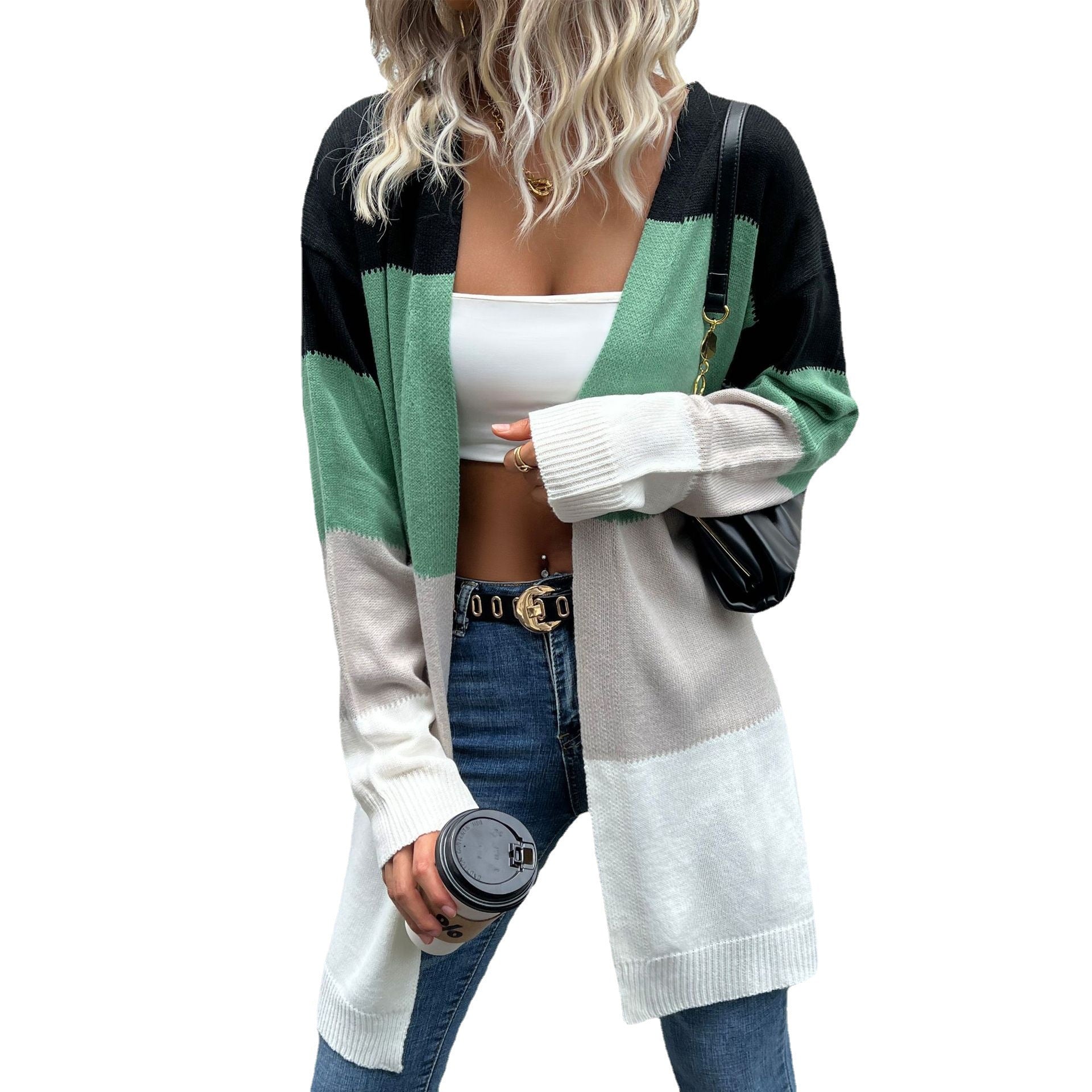 Damen lässiger Cardigan mit farbblockierendem Design WW