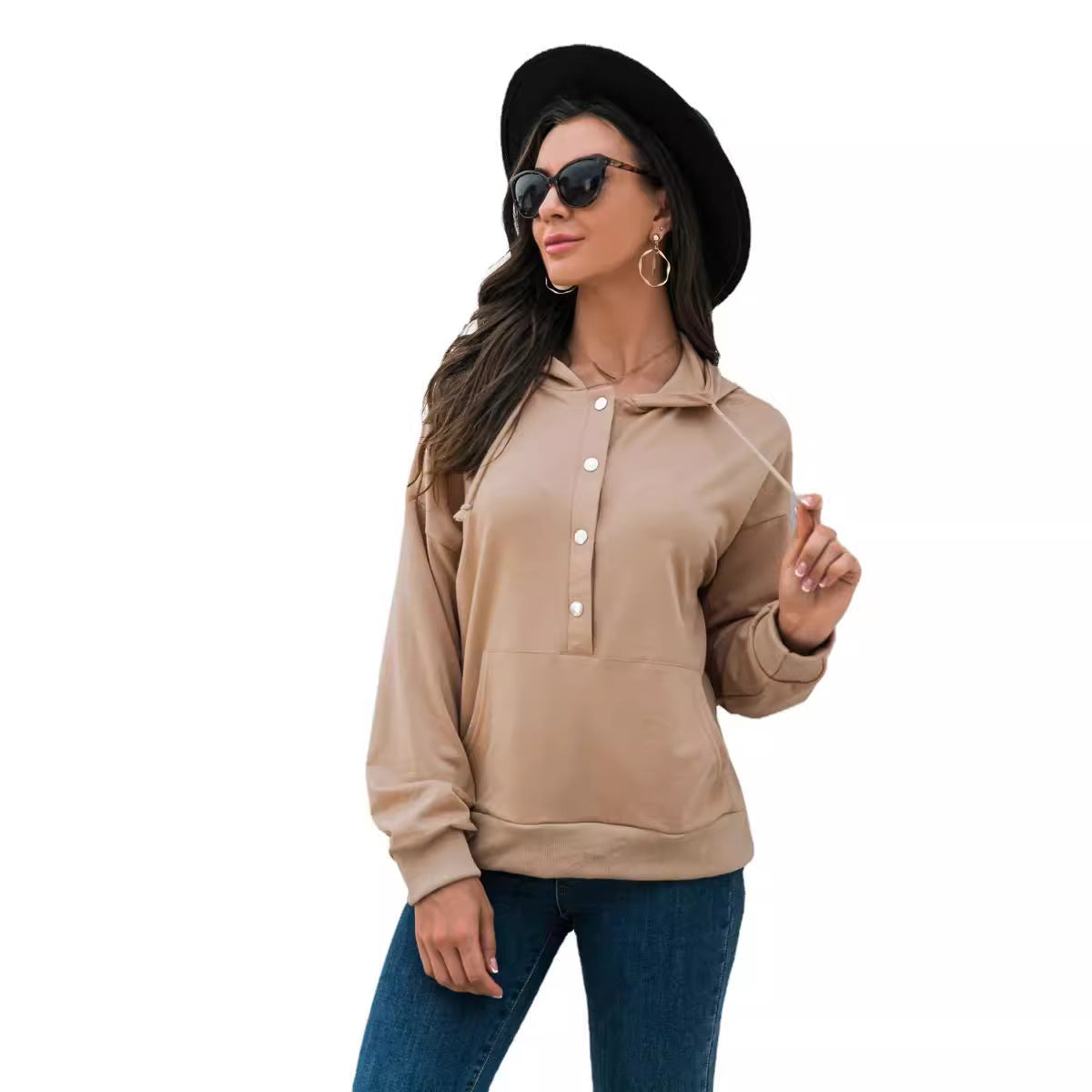 Damen Kapuzenpullover mit Knopfdetails und legerem Schnitt WW
