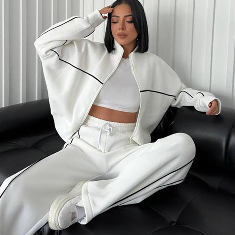 Damen lässiges Crop-Sweat-Set mit weitem Schnitt und hohem Kragen WW