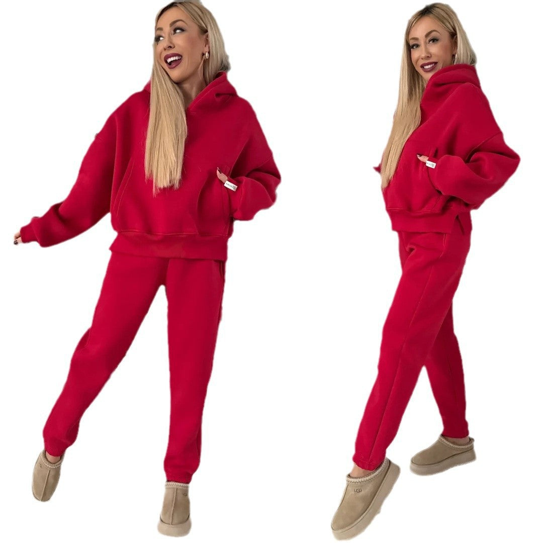 Damen lässiges Loungewear-Set mit Hoodie und Jogginghose aus weichem Fleece WW