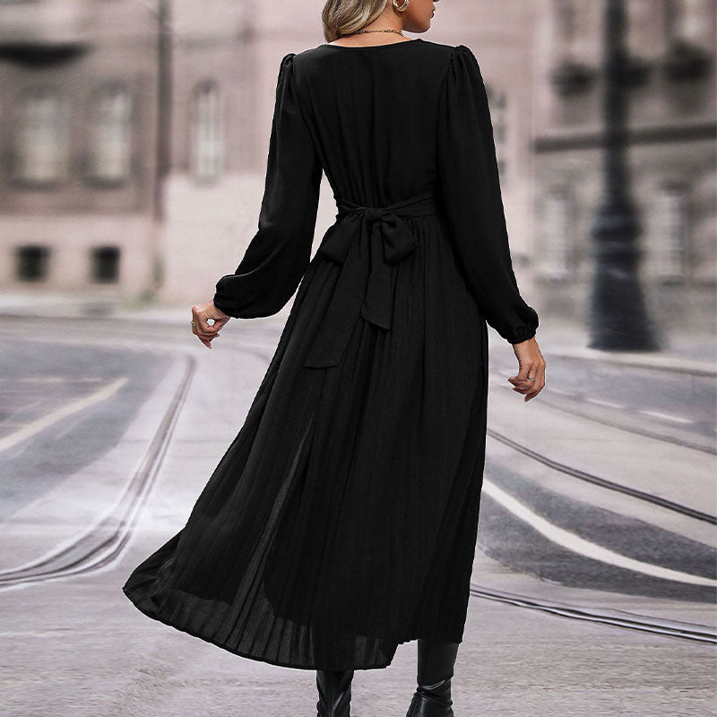 Damen Maxikleid mit V-Ausschnitt und langen Ärmeln WW
