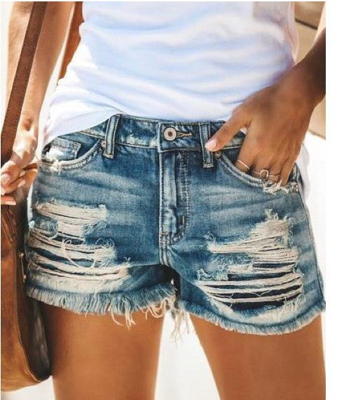 Damen distressed Denim-Shorts mit Fransenabschluss WW