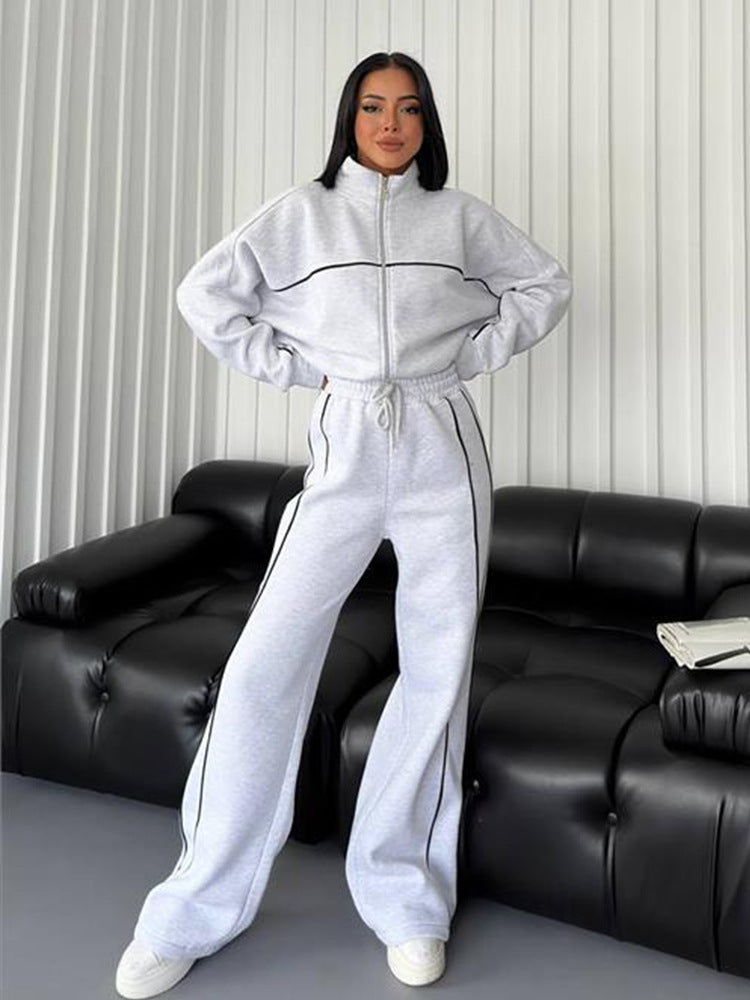 Damen lässiges Crop-Sweat-Set mit weitem Schnitt und hohem Kragen WW