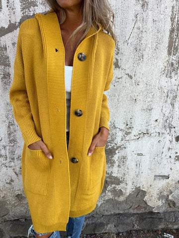 Damen Lange Strickjacke mit hochwertiger Rippstruktur und eleganten Knöpfen WW
