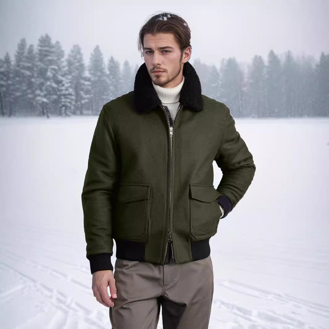 Herren kuschelweiche Winterjacke mit Teddykragen und aufgesetzten Taschen WW