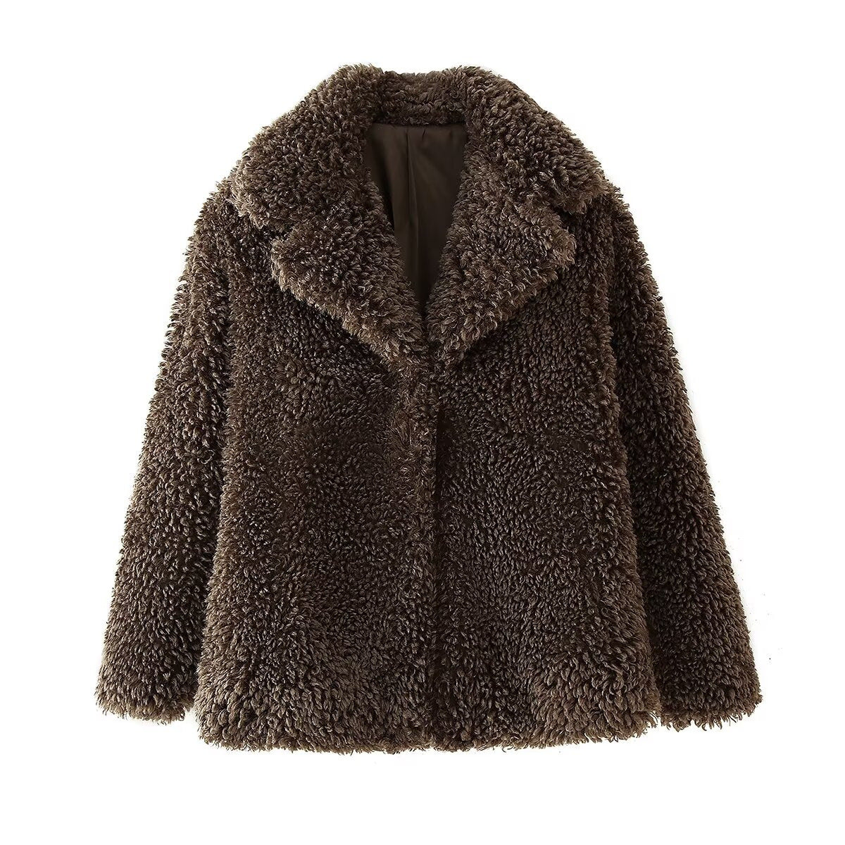 Damen Plüschjacke mit weichem Kunstfell und elegantem Kragen WW