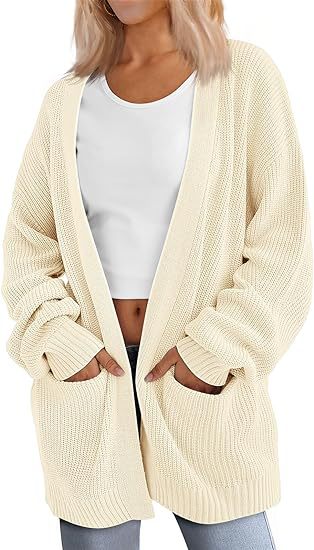 Damen Grobstrick Cardigan mit offenem Schnitt und praktischen Taschen WW