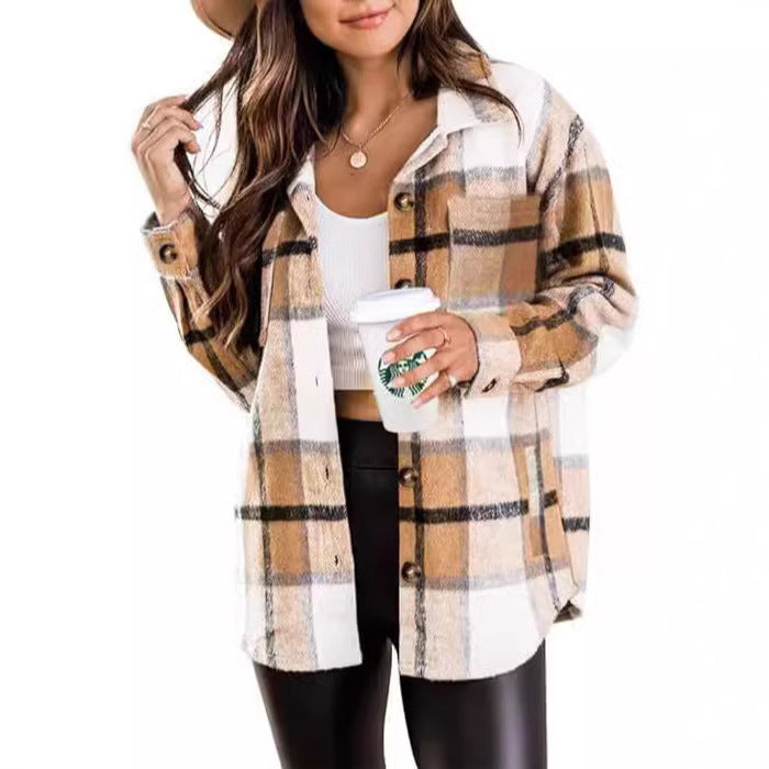 Damen Kariertes Overshirt aus weichem Fleece WW