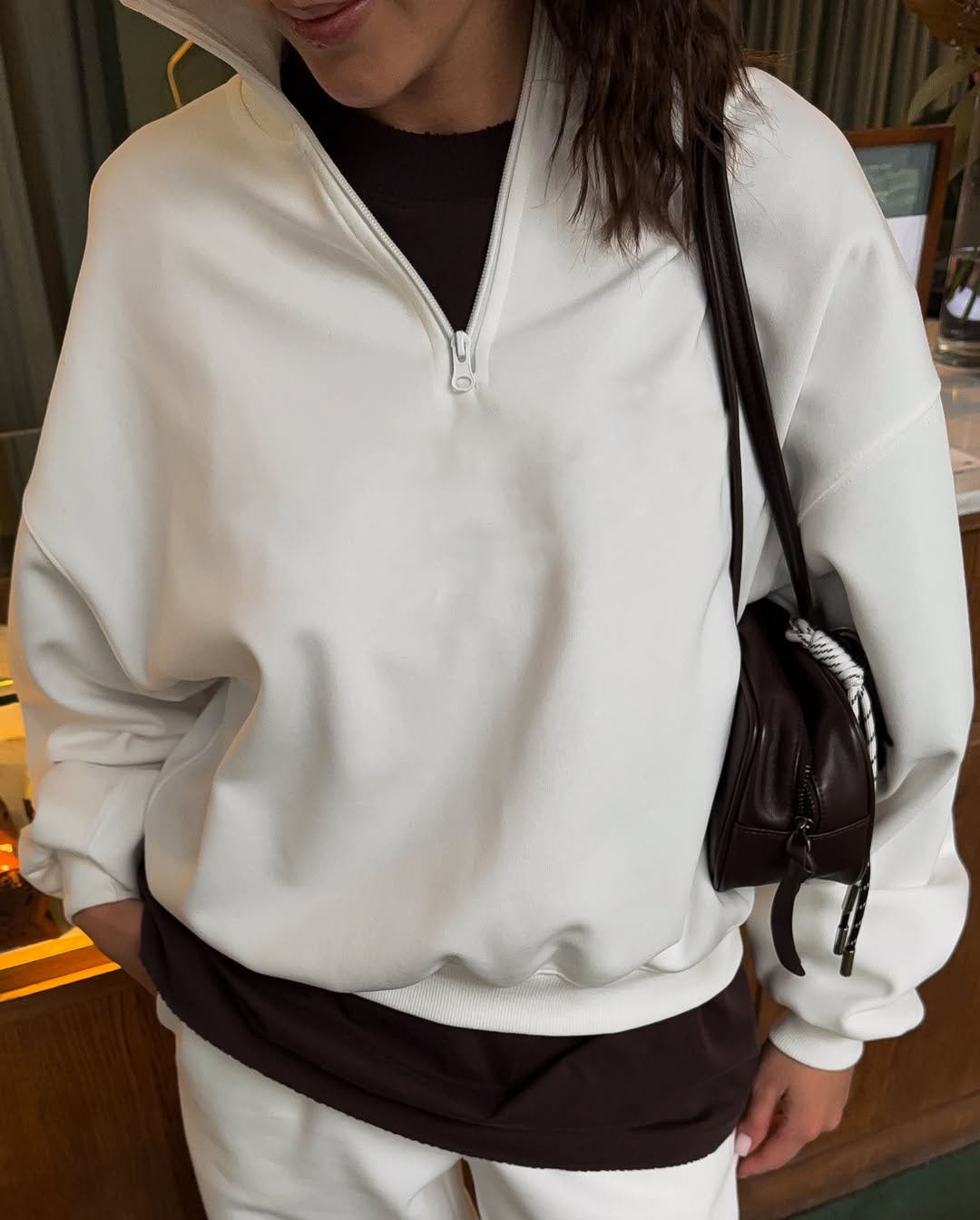 Damen gemütliches Fleece-Loungewear-Set mit Stehkragen und Reißverschluss WW