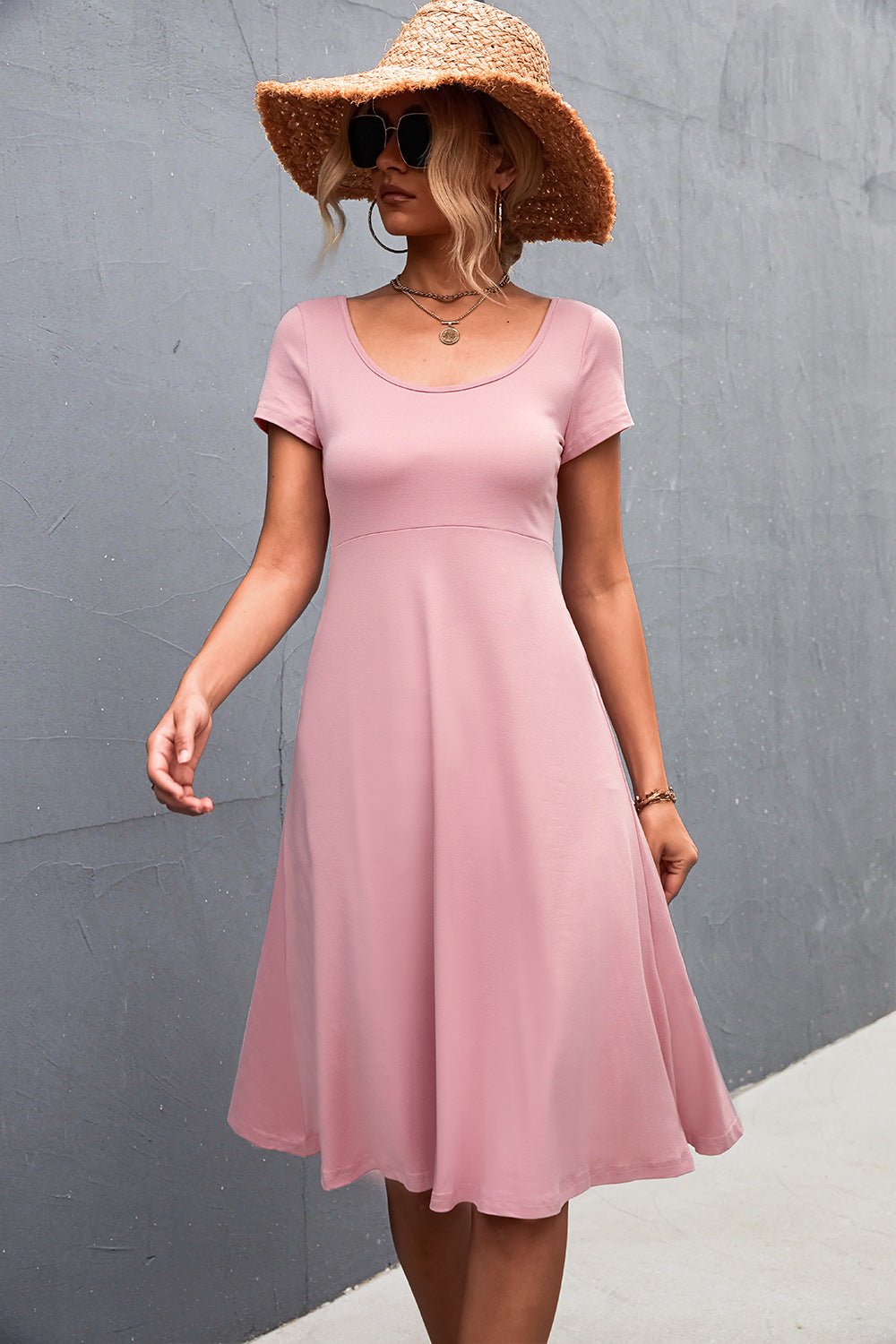 Damen A-Linien Freizeitkleid aus leichtem, atmungsaktivem Material mit Rundhalsausschnitt WW