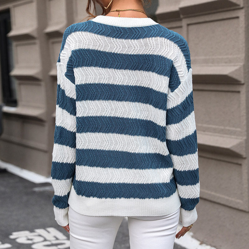 Damen Strickpullover mit markanten Streifen und lässigem Schnitt WW