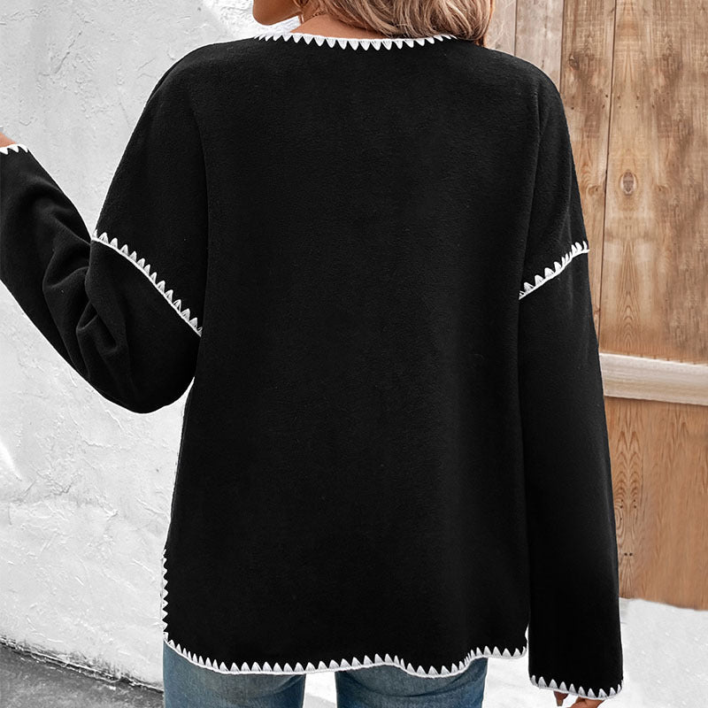 Damen lässige Strickjacke mit kontrastierenden Knopfdetails und aufgesetzten Taschen WW