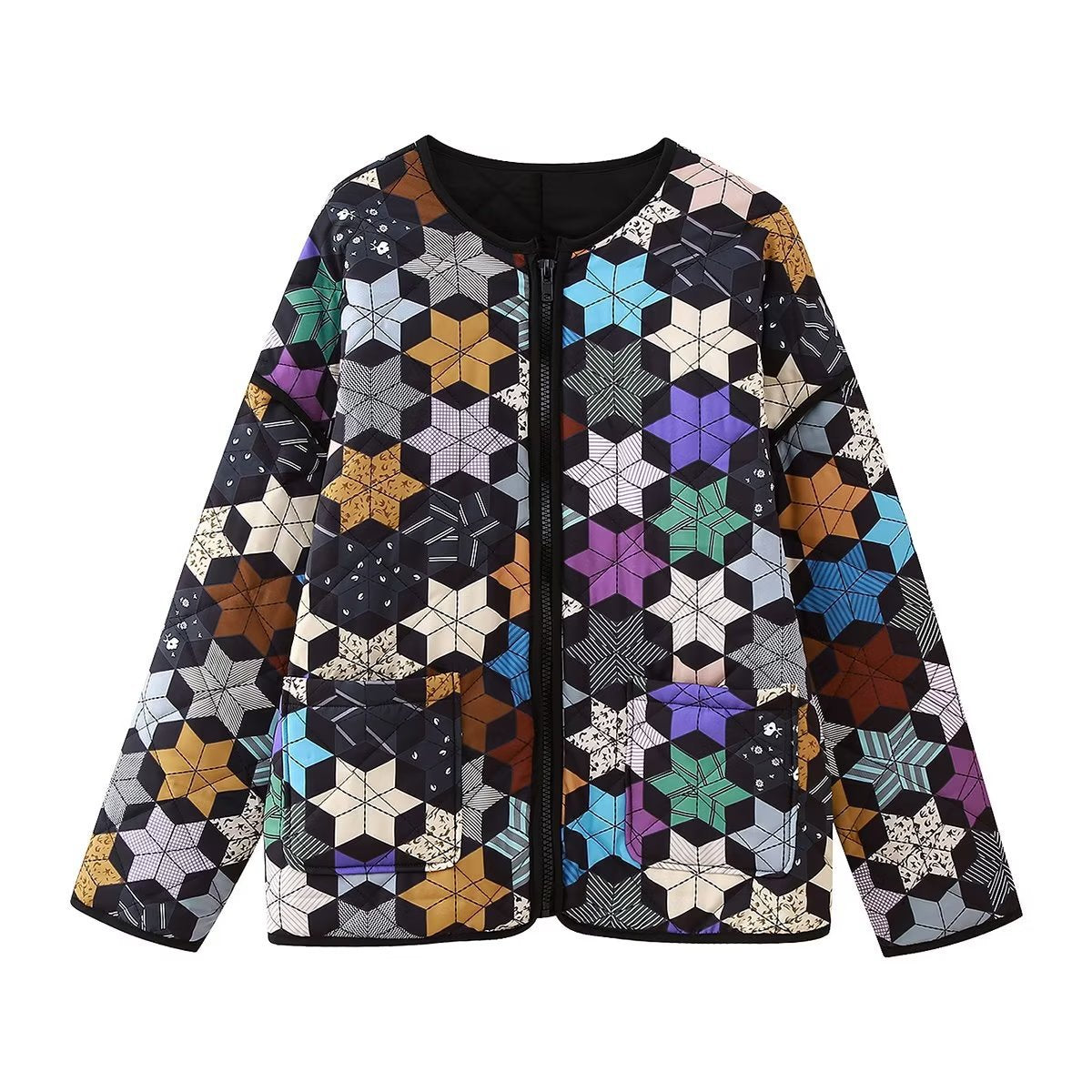 Damen gesteppte Freizeitjacke mit kreativen Hexagon-Design WW