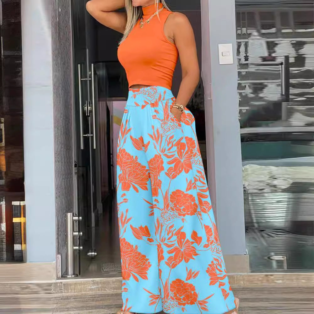 Damen angesagtes Outfit mit ärmellosem Oberteil und weitem Rock WW