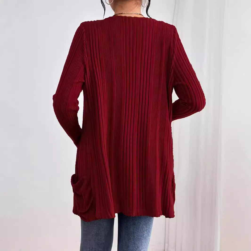 Damen Strickjacke mit Rippstruktur und aufgesetzten Taschen WW