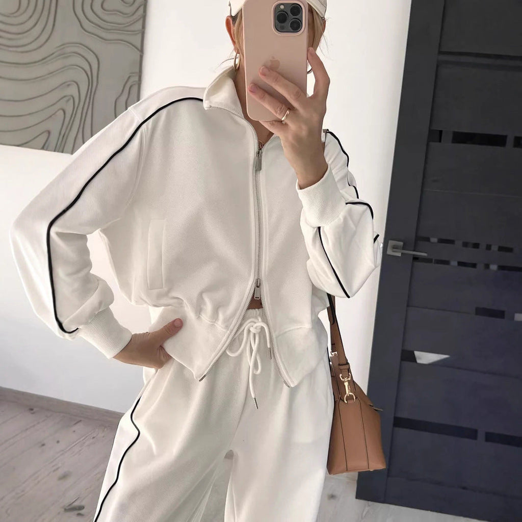 Damen sportliches Fleece-Set mit praktischen Reißverschlusstaschen und elegantem Schnitt WW