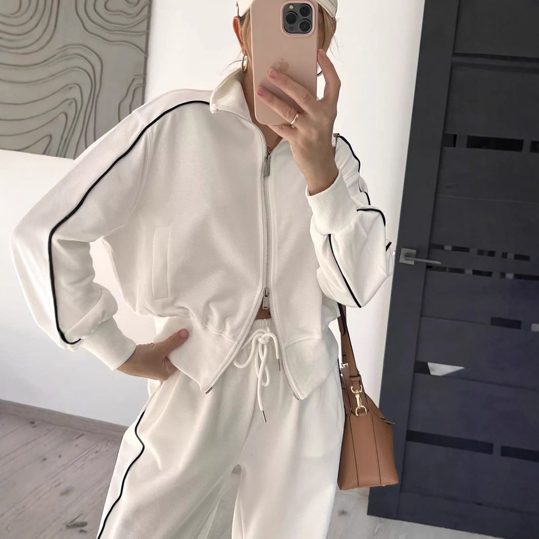 Damen sportliches Fleece-Set mit praktischen Reißverschlusstaschen und elegantem Schnitt WW