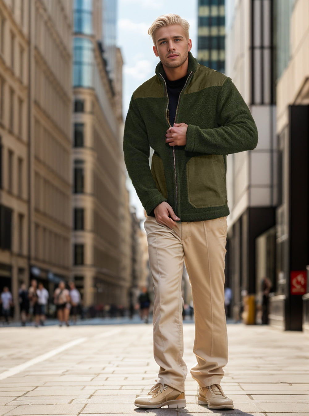Herren kuschelige Outdoor-Jacke mit hochschließendem Kragen und praktischen Taschen WW