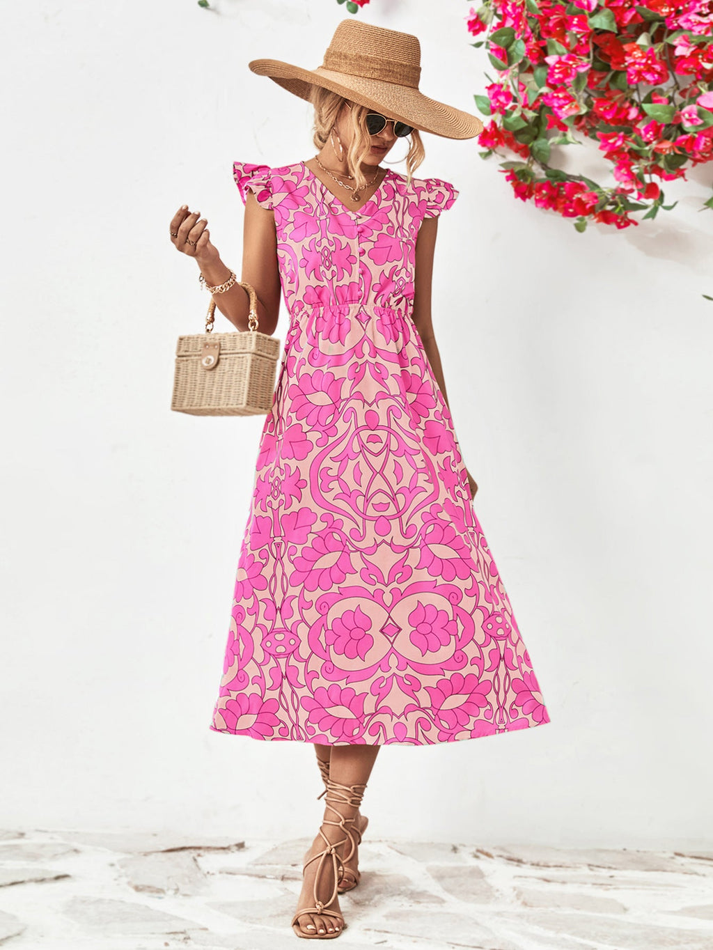 Damen Maxikleid mit verspieltem Blumenmuster und Rüschendetails WW