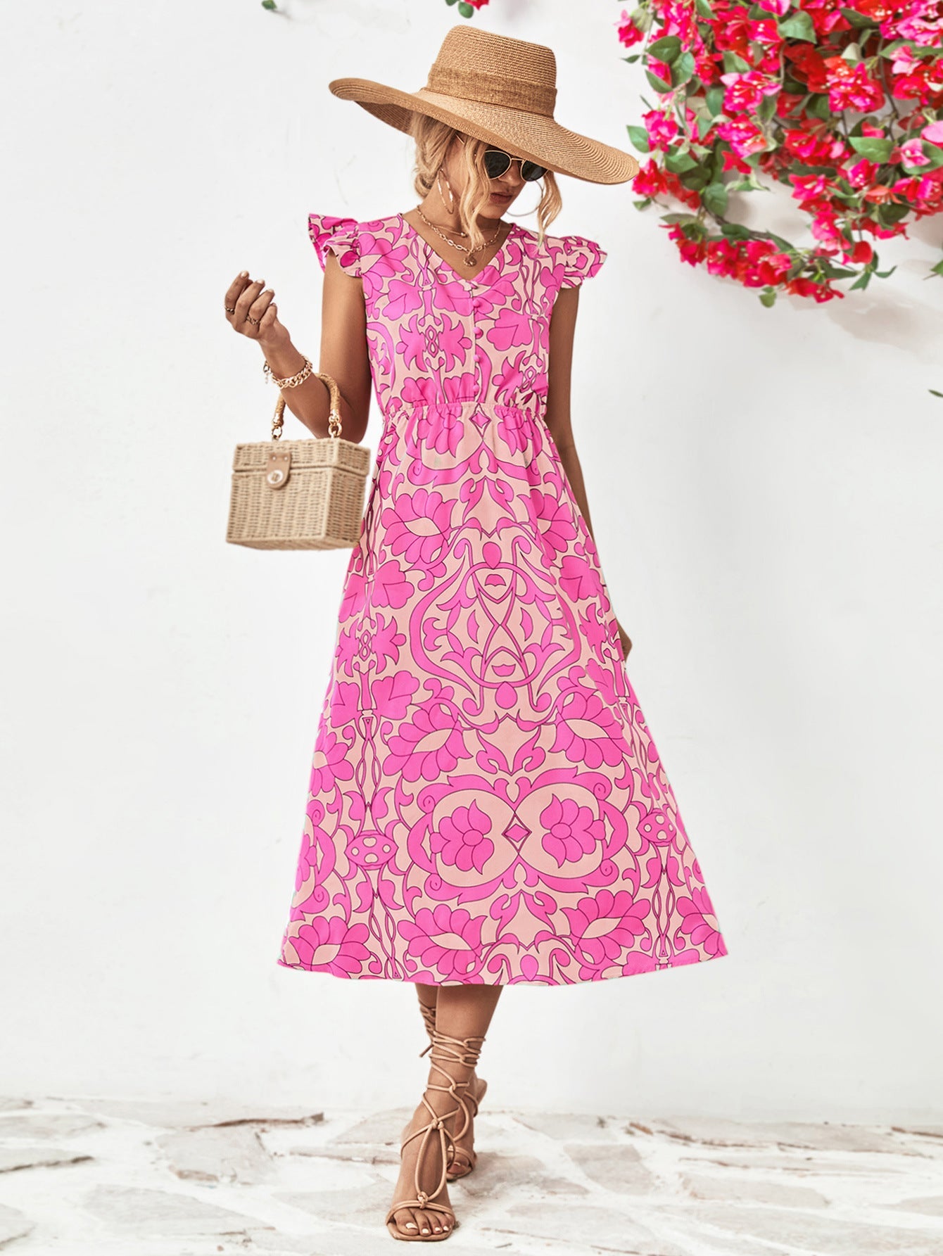 Damen Maxikleid mit verspieltem Blumenmuster und Rüschendetails WW