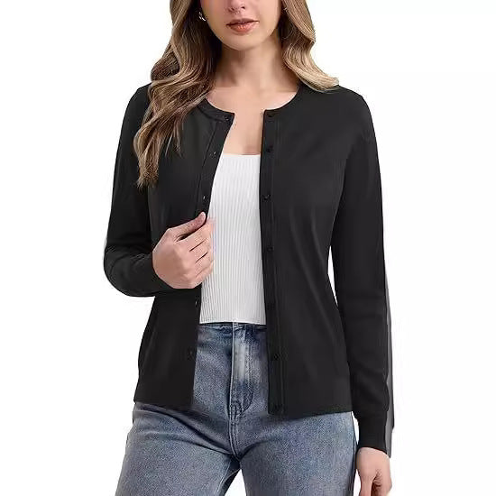 Damen lässiger Langarm-Cardigan mit Knopfverschluss WW