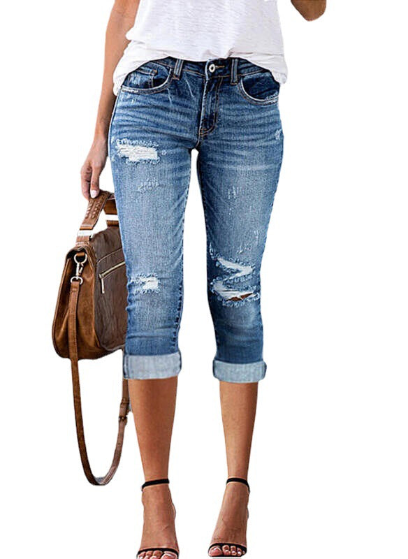 Damen 3/4 Jeans im Used-Look WW