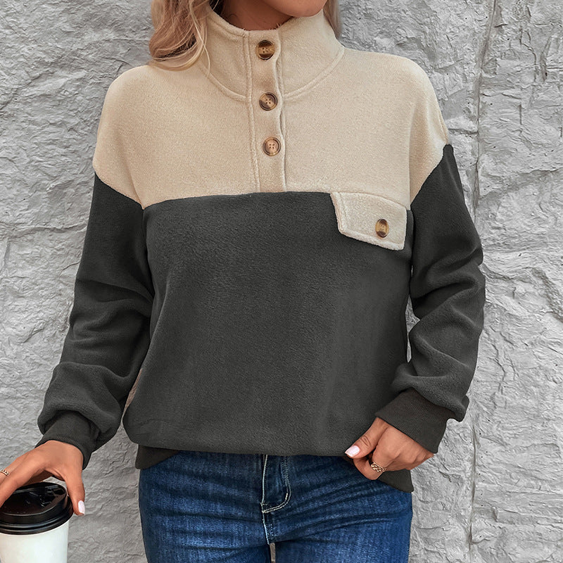 Damen Fleece-Pullover mit knopfbarem Kragen und praktischer Brusttasche WW