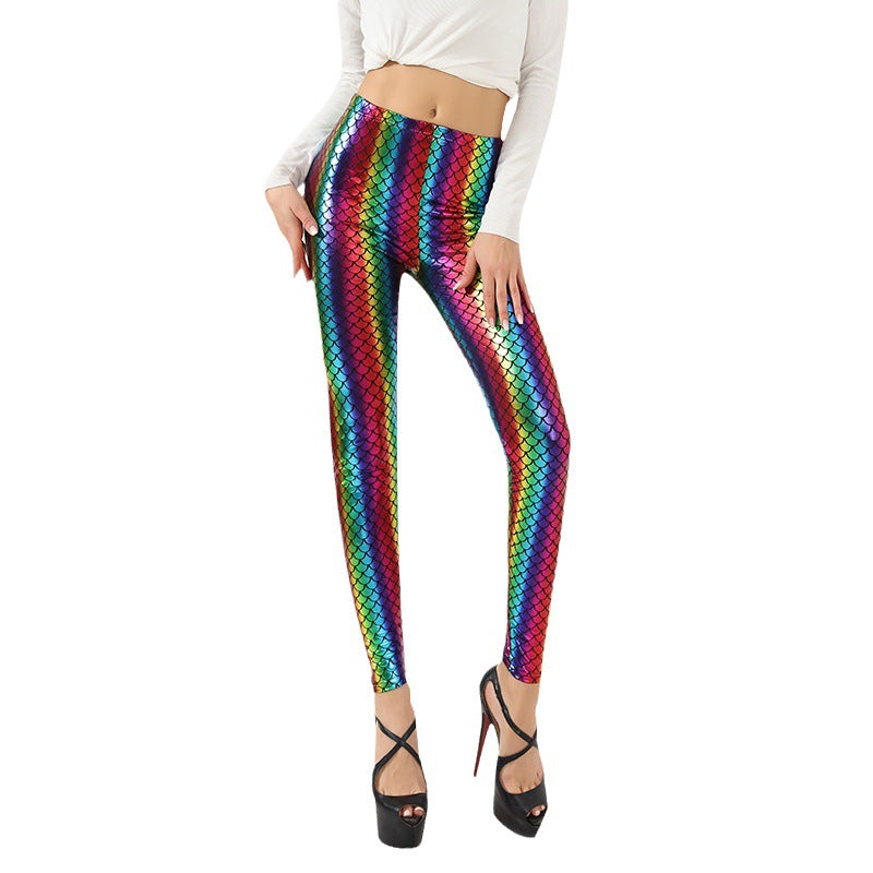 Damen Glänzende Leggings mit Sternenmuster WW