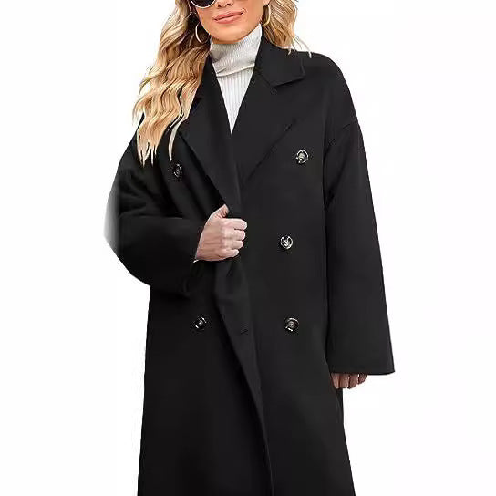 Damen eleganter und lässiger Wollmantel mit doppelter Knopfleiste WW
