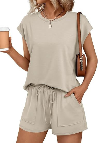 Damen bequemes Lounge-Set mit elastischem Bund und Taschen WW
