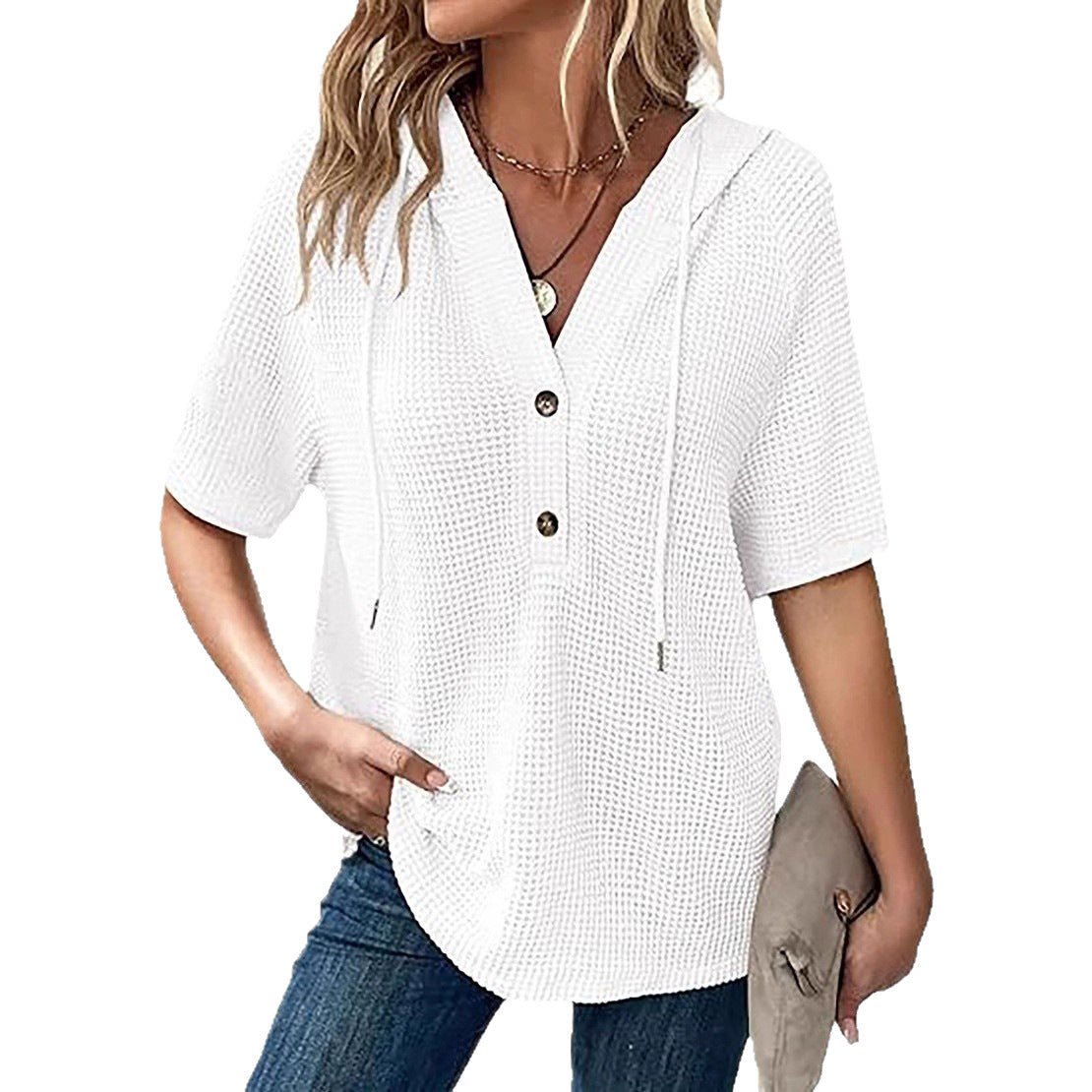 Frauen Freizeit Waffelstrick Pullover Top WW