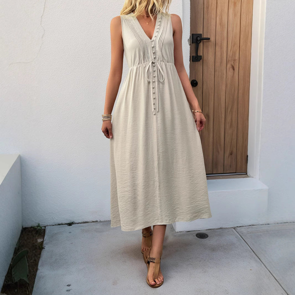 Damen Maxikleid mit verspielten Knopfdetails und praktischen Taschen WW