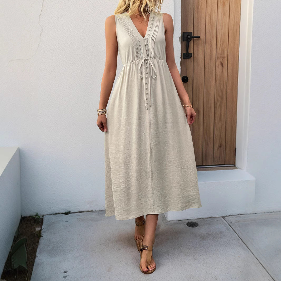 Damen Maxikleid mit verspielten Knopfdetails und praktischen Taschen WW